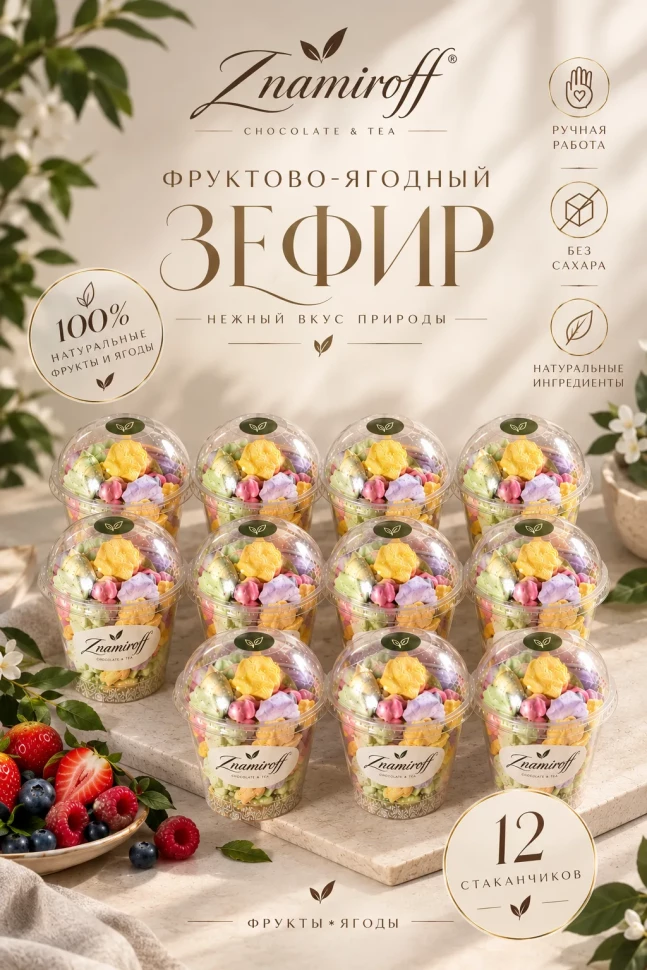  Зефир в стаканчиках без сахара(коробка 12шт по 100гр) в Чебаркуле