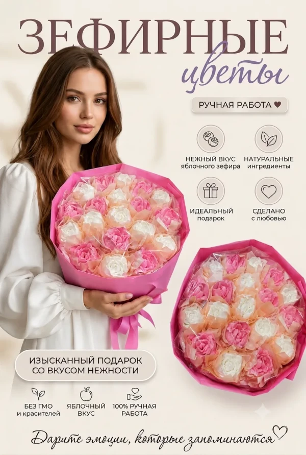 №1 Букет Зефирный Размер XL бело-розовый,350г в Чебаркуле