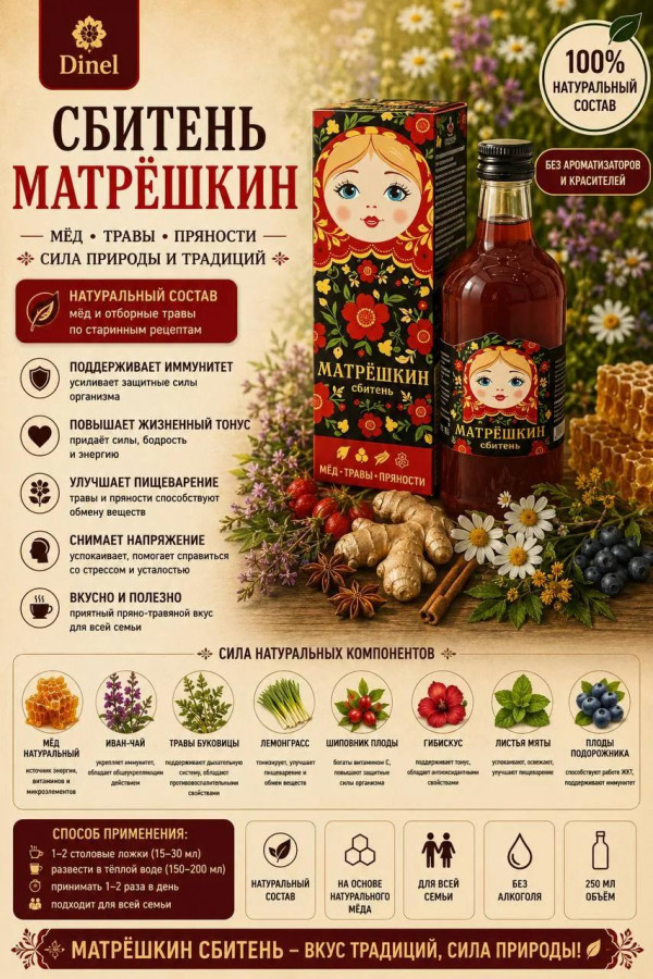 №3 Сбитень Матрёшкин, 250мл  в Чебаркуле
